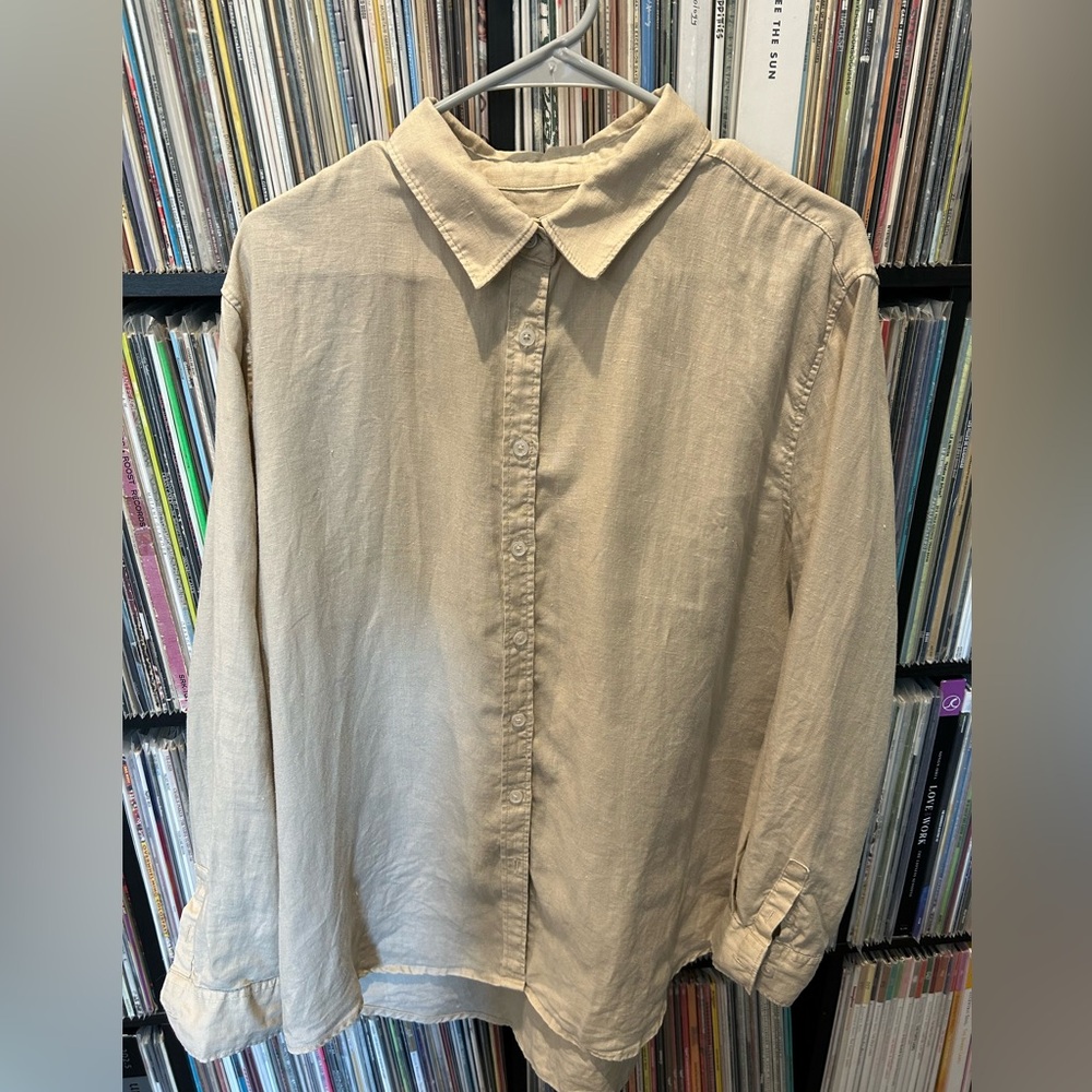 Quince Linen Long Sleeved Linen Shirt Natural Beige XL Womens